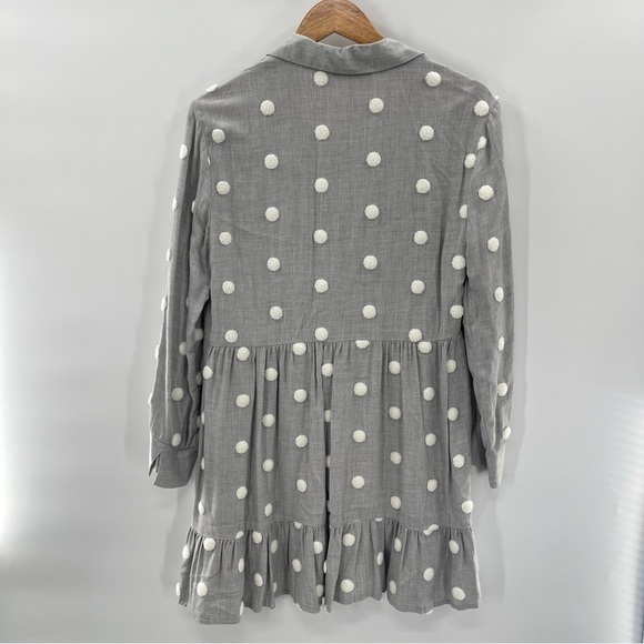 Zara Pom Polka Dot Babydoll Mini Contrast Dress Gray White Shirt Size Medium - Picture 11 of 15